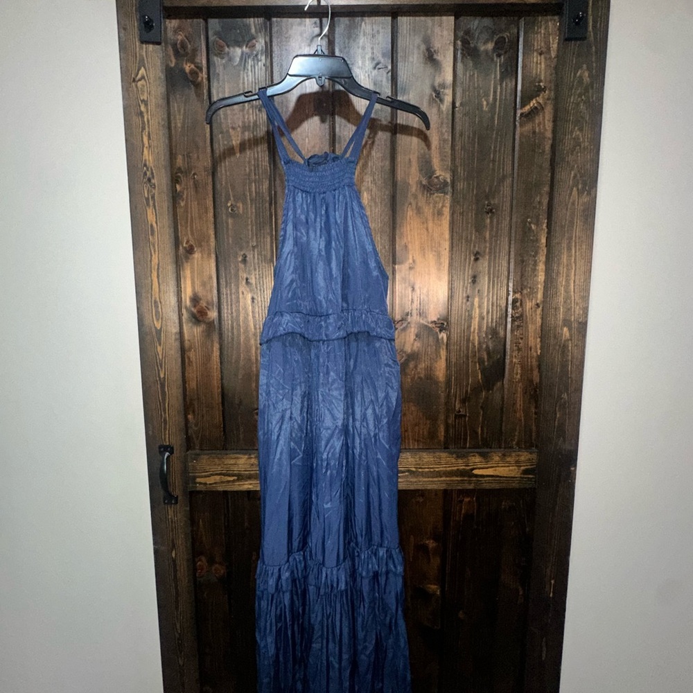 Elegant Blue Halter Maxi Dress
